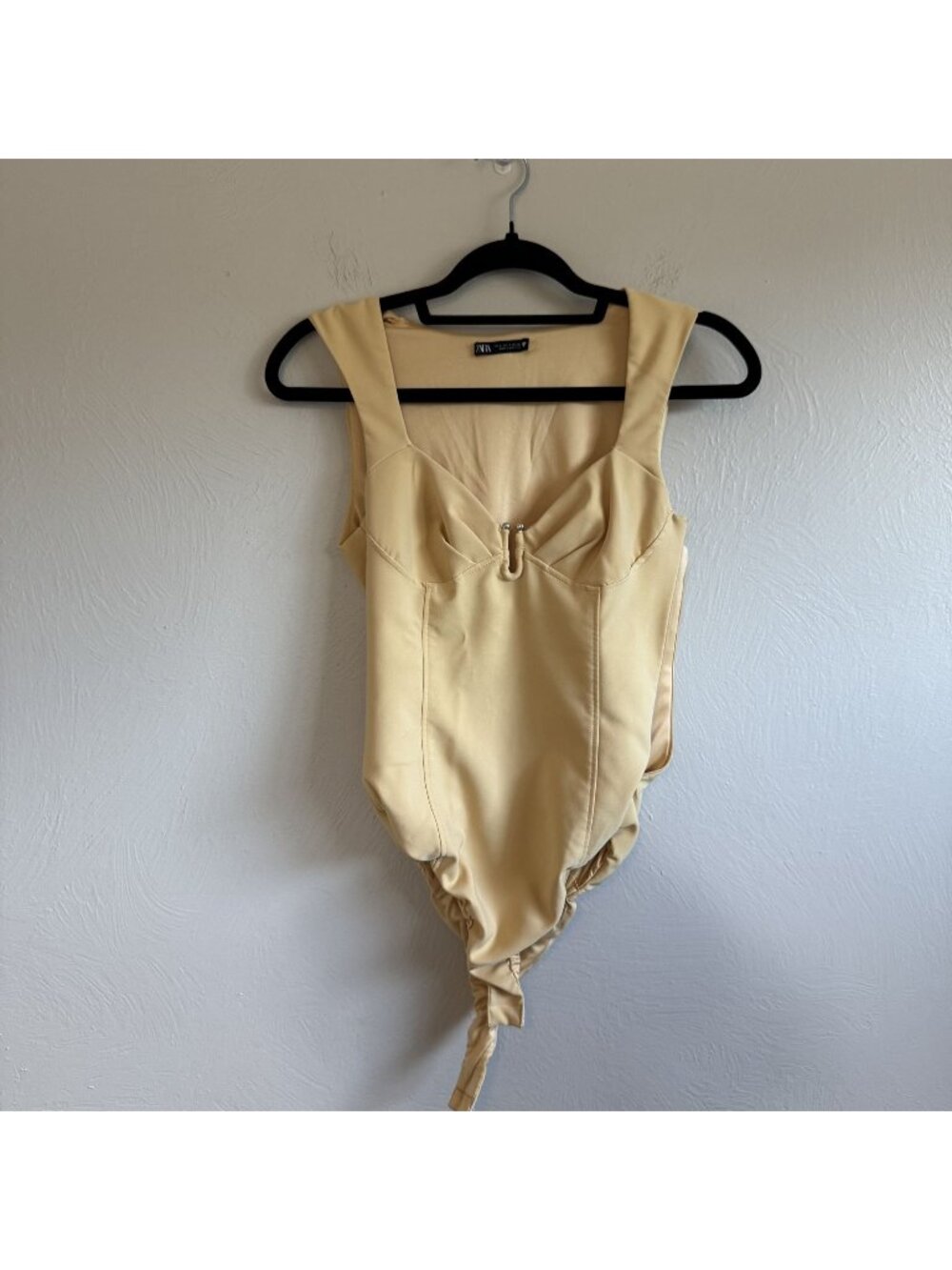 Zara Corset Style Bodysuit U-Bar Sweetheart Neckline Ruched Mustard Yellow S